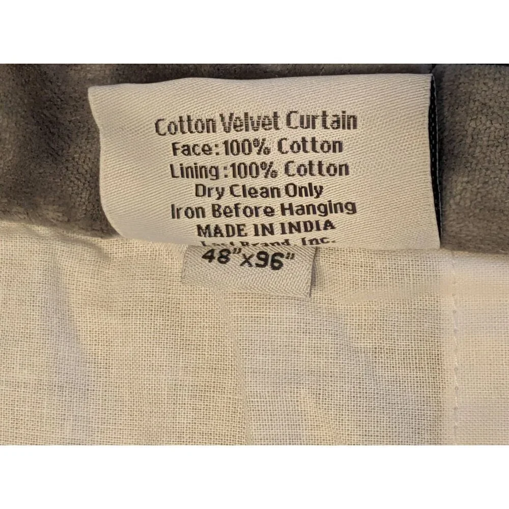 Quince Cotton Velvet Room Darkening Curtain Color Dark Grey Size 48x96 -NEW-